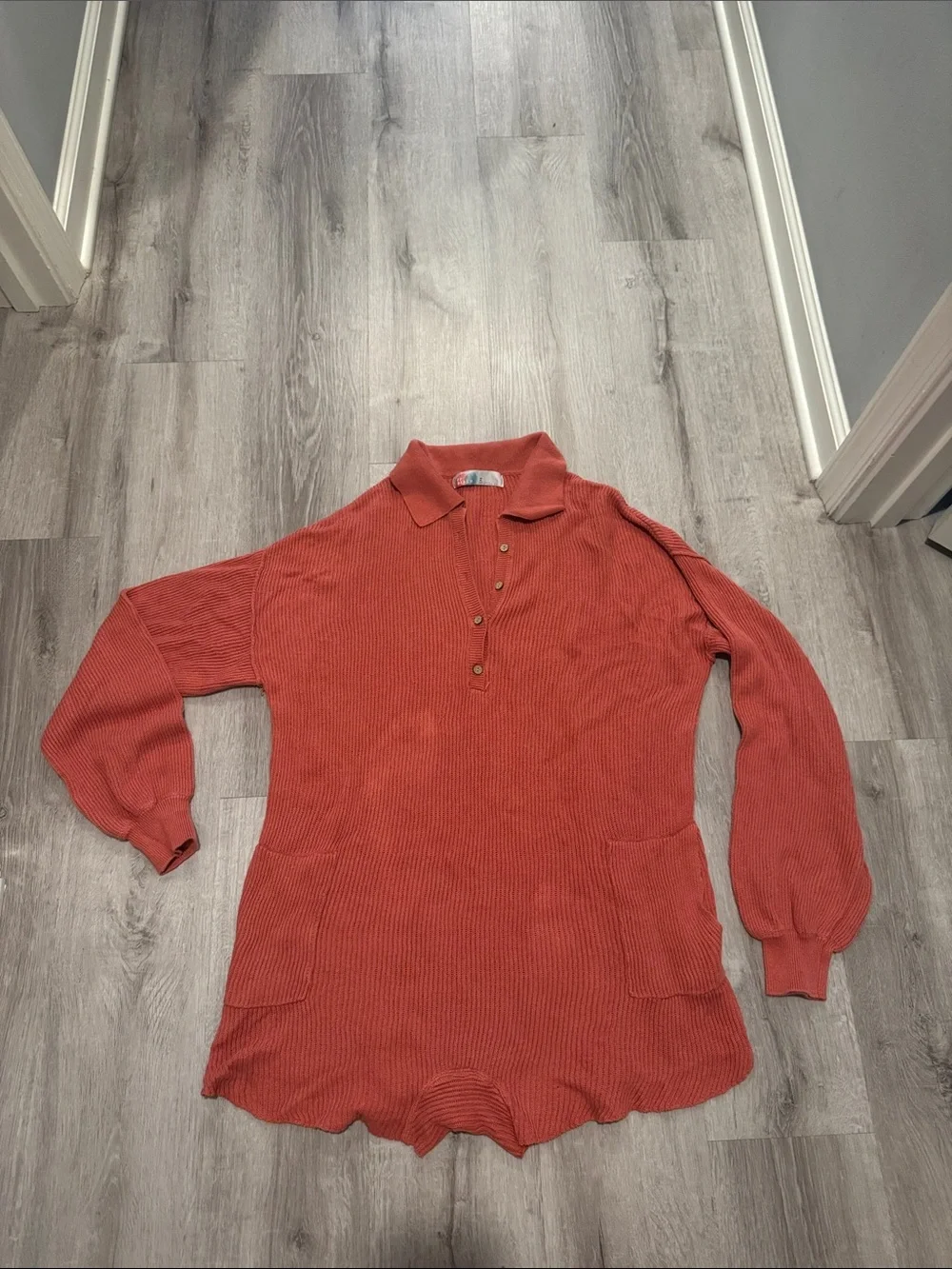 Free People Ribbed Collared Romper in Burnt Orange